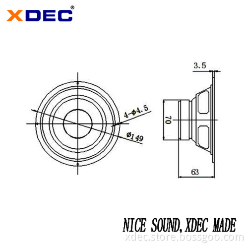 6 inch 8Ohm 50W glass fiber cone speaker